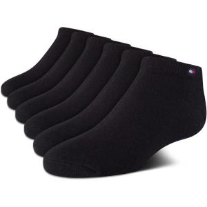 Tommy Hilfiger Kids Athletic Socks – 6 Pack Breathable No Show Low Cut Ankle Socks for Boys and Girls (Sizes: S-L)(Black Flatknit)