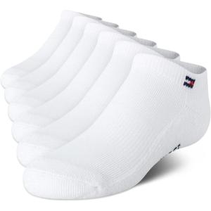 Tommy Hilfiger Kids Athletic Socks – 6 Pack Breathable No Show Low Cut Ankle Socks for Boys and Girls (Sizes: S-L)(White)