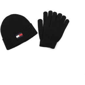 Tommy Hilfiger Men’s Embroidered Flag Watch Cap and Glove Set, Black, One Size
