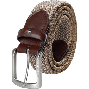 Tommy Hilfiger Men’s Fully Adjustable Fabric Web Casual Belt(Khaki/White)