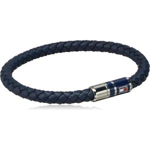 Tommy Hilfiger Men’s Jewelry Braided Leather Bracelet(Blue)