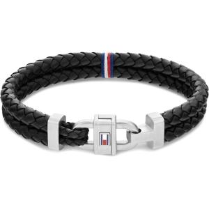 Tommy Hilfiger Men’s Jewelry Carabiner Leather Bracelet(Black)