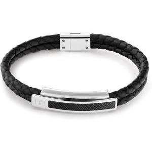 Tommy Hilfiger Men’s Jewelry Carbon Fiber Leather Bracelet(Black)