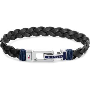Tommy Hilfiger Men’s Jewelry Flat Braided Leather Bracelet(Black)