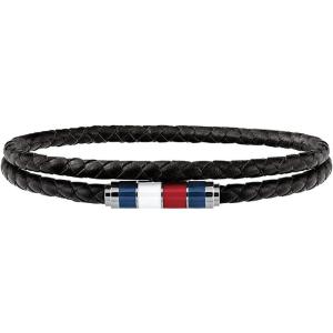 Tommy Hilfiger Men’s Jewelry Leather Double Wrap Bracelet(Black)