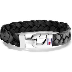 Tommy Hilfiger Men’s Jewelry Leather Thick Braided Bracelet(Black)