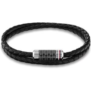 Tommy Hilfiger Men’s Jewelry Tube Double Wrap Braided Leather Bracelet Color: Black (Model: 2790327)