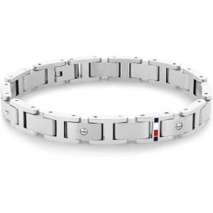 Tommy Hilfiger Men’s Screws Ionic Plated Black Steel Link Bracelet(Silver)