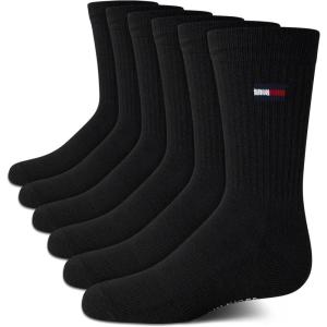 Tommy Hilfiger Unisex Kids’ Athletic Socks – Cushioned Crew Socks (6 Pack)(Black)