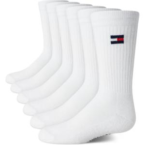 Tommy Hilfiger Unisex Kids’ Athletic Socks – Cushioned Crew Socks (6 Pack)(White)
