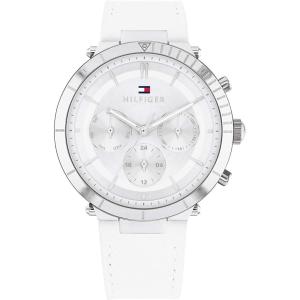 Tommy Hilfiger Women’s Qtz Multifunction Stainless Steel and Leather Strap Casual Watch, Color: White (Model: 1782352)(White)