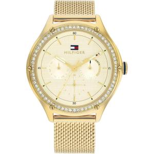 Tommy Hilfiger Women’s Quartz Multi-Function Watch with Textured Dial and Crystal Bezel – Gift for Her(Gold Plated)