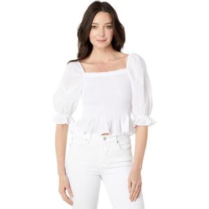 Tommy Hilfiger Womens Smocked Peplum Shirt Blouse(Bright White)