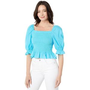 Tommy Hilfiger Womens Smocked Peplum Shirt Blouse(Oasis)