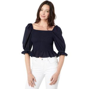 Tommy Hilfiger Womens Smocked Peplum Shirt Blouse(Sky Captain)