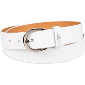 Tommy Hilfiger Women’s TH Ornament Logo Casual Leather Belt for Jeans, Trousers and Dresses(White)