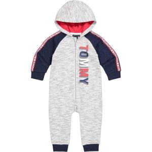 Tommy Hilfiger baby-boys Hooded Coverall(Marled Grey Heather/Medieval Blue/Tango Red)