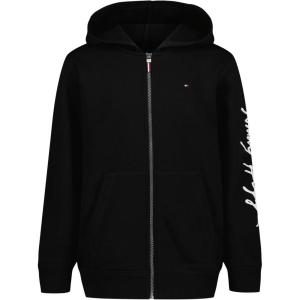 Tommy Hilfiger boys Long Sleeve Fleece Full Zip Hoodie With Front Pockets(Signature Black)