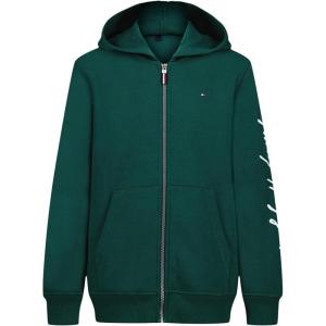 Tommy Hilfiger boys Long Sleeve Fleece Full Zip Hoodie With Front Pockets(Signature Rain Forest)