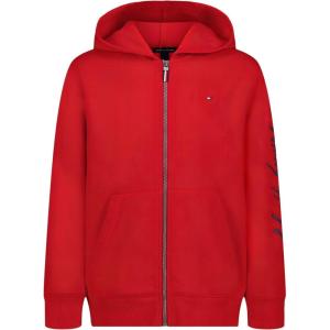Tommy Hilfiger boys Long Sleeve Fleece Full Zip Hoodie With Front Pockets(Signature Tommy Red)