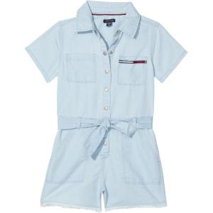 Tommy Hilfiger girls Denim Romper With Tie Front Belt & Snap Closure(Jane Wash)