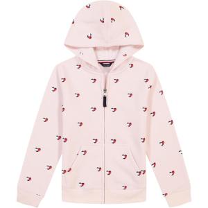Tommy Hilfiger girls Fleece Pullover Crewneck Sweatshirt(Crystal Pink Heart Flag)