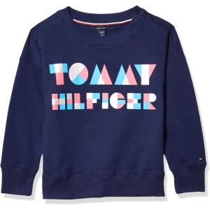 Tommy Hilfiger girls Fleece Pullover Crewneck Sweatshirt(Flag Blu Holo)