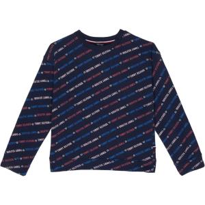 Tommy Hilfiger girls Fleece Pullover Crewneck Sweatshirt(Navy Blazer Logo)