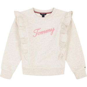 Tommy Hilfiger girls Fleece Pullover Crewneck Sweatshirt(Oat Ruffle)