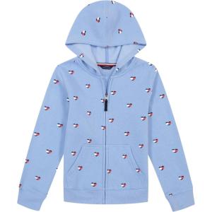 Tommy Hilfiger girls Fleece Pullover Crewneck Sweatshirt(Placid Blue Heart Flag)