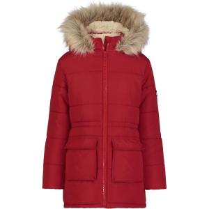 Tommy Hilfiger girls Long Length Heavyweight Puffer Jacket With Polar Fleece Lining(Anorak Chili Pepper)