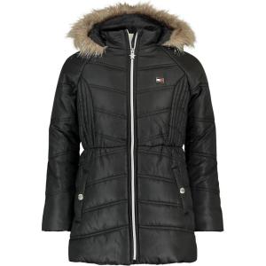 Tommy Hilfiger girls Long Length Heavyweight Puffer Jacket With Polar Fleece Lining(Black Chevron)