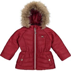 Tommy Hilfiger girls Long Length Heavyweight Puffer Jacket With Polar Fleece Lining(Chevron Rhubarb)