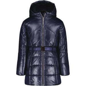 Tommy Hilfiger girls Long Length Heavyweight Puffer Jacket With Polar Fleece Lining(Logo Belt Navy Blazer)