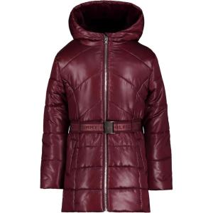 Tommy Hilfiger girls Long Length Heavyweight Puffer Jacket With Polar Fleece Lining(Logo Belt Tawny Port)