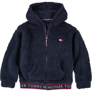 Tommy Hilfiger girls Long Sleeve Fleece Full Zip Hoodie Sweatshirt With Front Pockets(Navy Sherpa)
