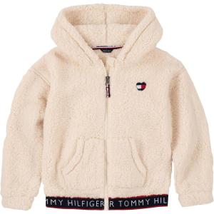 Tommy Hilfiger girls Long Sleeve Fleece Full Zip Hoodie Sweatshirt With Front Pockets(Pearl Sherpa)