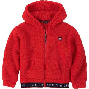 Tommy Hilfiger girls Long Sleeve Fleece Full Zip Hoodie Sweatshirt With Front Pockets(Red Sherpa)