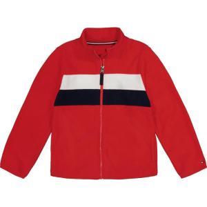 Tommy Hilfiger girls Long Sleeve Quarter-zip Fleece Pullover Sweatshirt(Red Colorblock)
