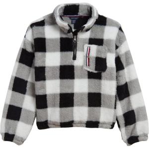 Tommy Hilfiger girls Long Sleeve Quarter-zip Fleece Pullover Sweatshirt(White Buffalo)
