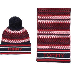 Tommy Hilfiger mens Scarf and Hat Cold Weather Accessories Gift Set(Blue and Red)