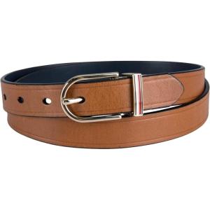 Tommy Hilfiger womens Two-in-one Reversible Slim Width Casual Leather Belt for Jeans, Trousers and Dresses(Tan/Navy)