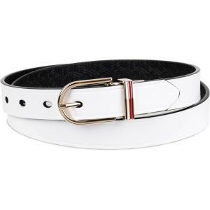 Tommy Hilfiger womens Two-in-one Reversible Slim Width Casual Leather Belt for Jeans, Trousers and Dresses(White/Black)