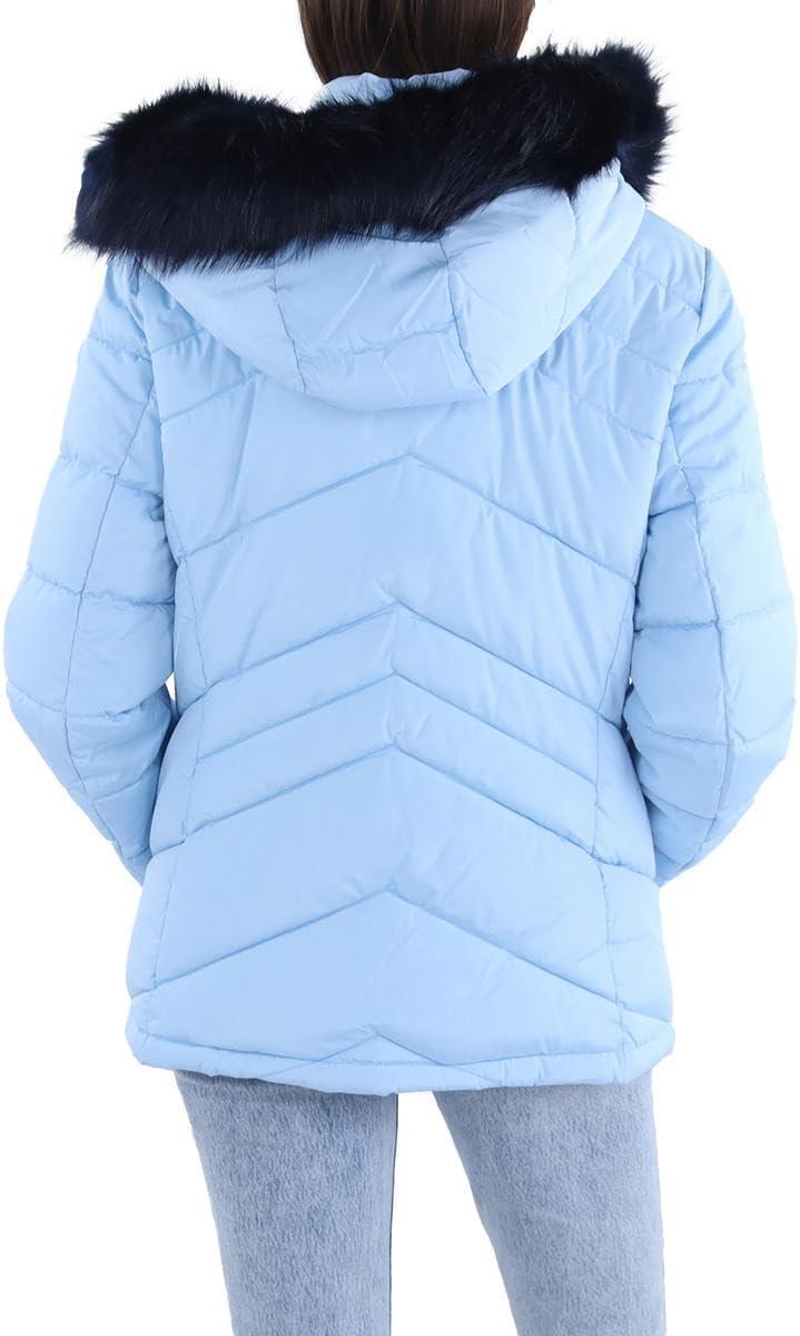 imageTOMMY HILFIGER womens Fur Hood Zip Up Short Puffer JacketCerulean