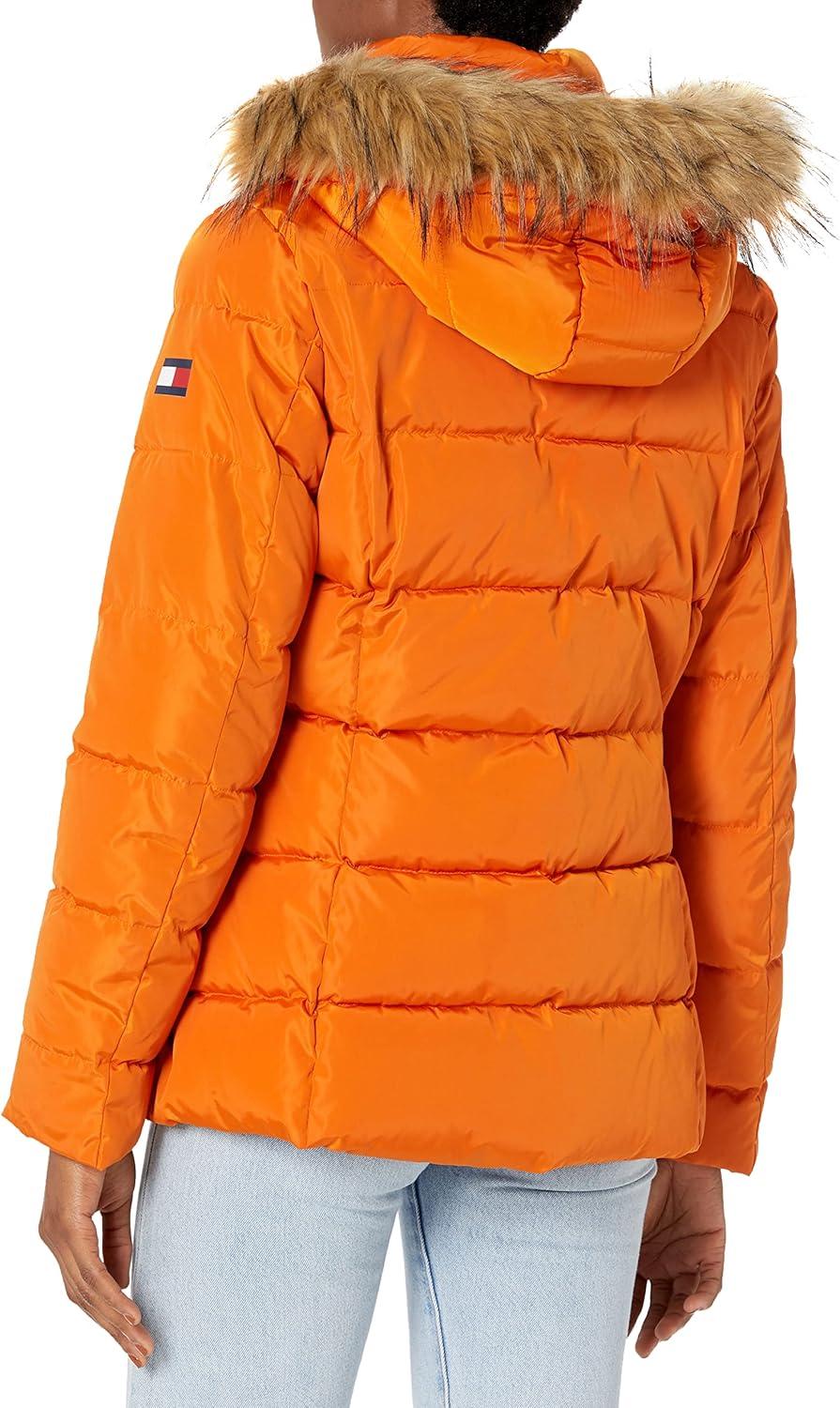 imageTOMMY HILFIGER womens Fur Hood Zip Up Short Puffer JacketPumpkin