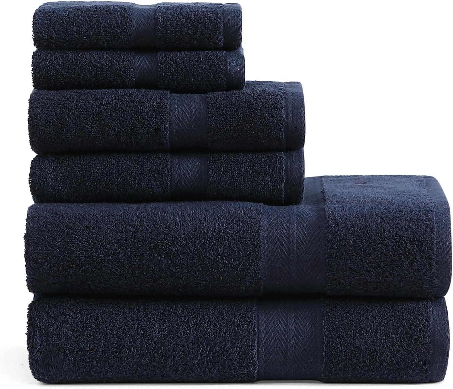 imageTommy Hilfiger Bath Towel Set Absorbent Cotton Terry with Zero Twist Medium Weight OekoTex Certified Modern American White 6 PieceDark Blue