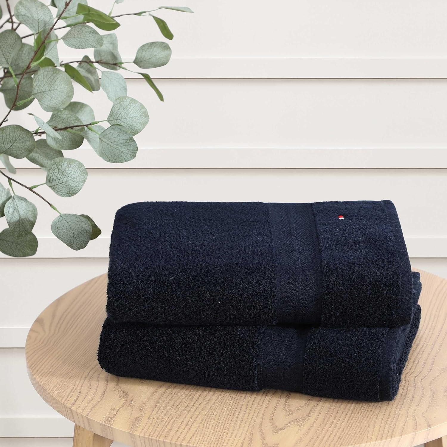 imageTommy Hilfiger Bath Towel Set Absorbent Cotton Terry with Zero Twist Medium Weight OekoTex Certified Modern American White 6 PieceDark Blue