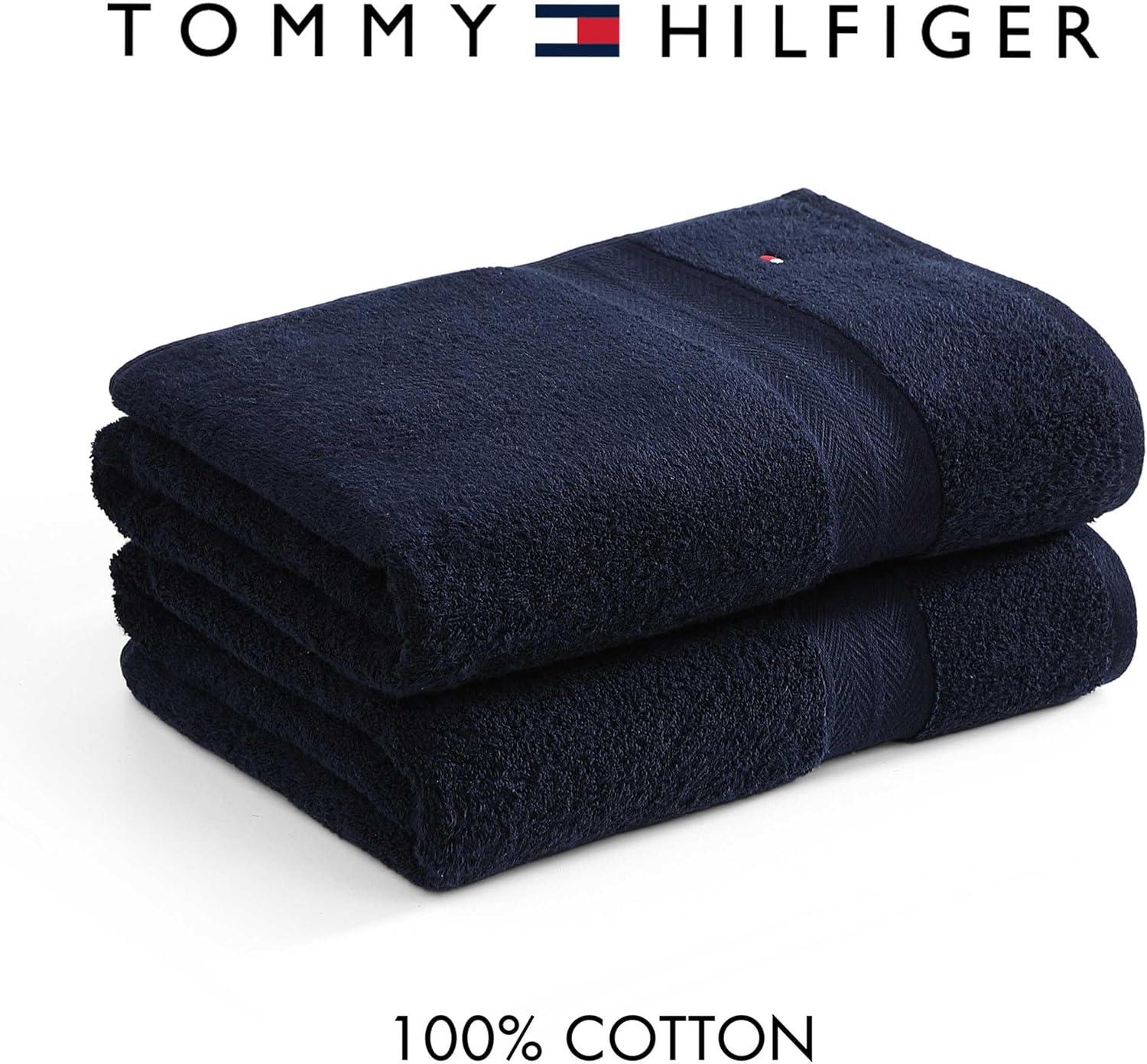 imageTommy Hilfiger Bath Towel Set Absorbent Cotton Terry with Zero Twist Medium Weight OekoTex Certified Modern American White 6 PieceDark Blue