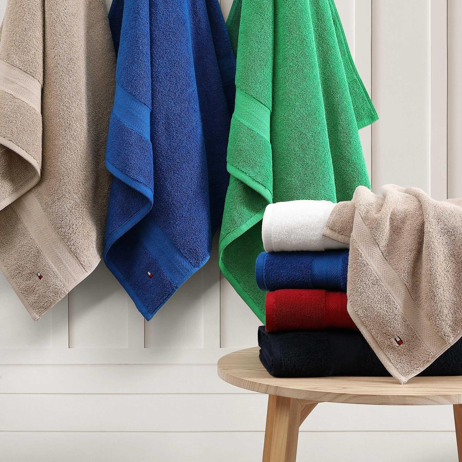 imageTommy Hilfiger Bath Towel Set Absorbent Cotton Terry with Zero Twist Medium Weight OekoTex Certified Modern American White 6 PieceDark Blue