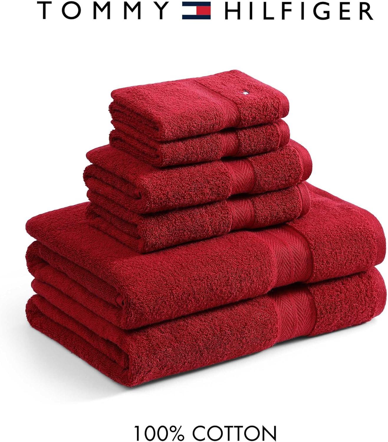 imageTommy Hilfiger Bath Towel Set Absorbent Cotton Terry with Zero Twist Medium Weight OekoTex Certified Modern American White 6 PieceRed